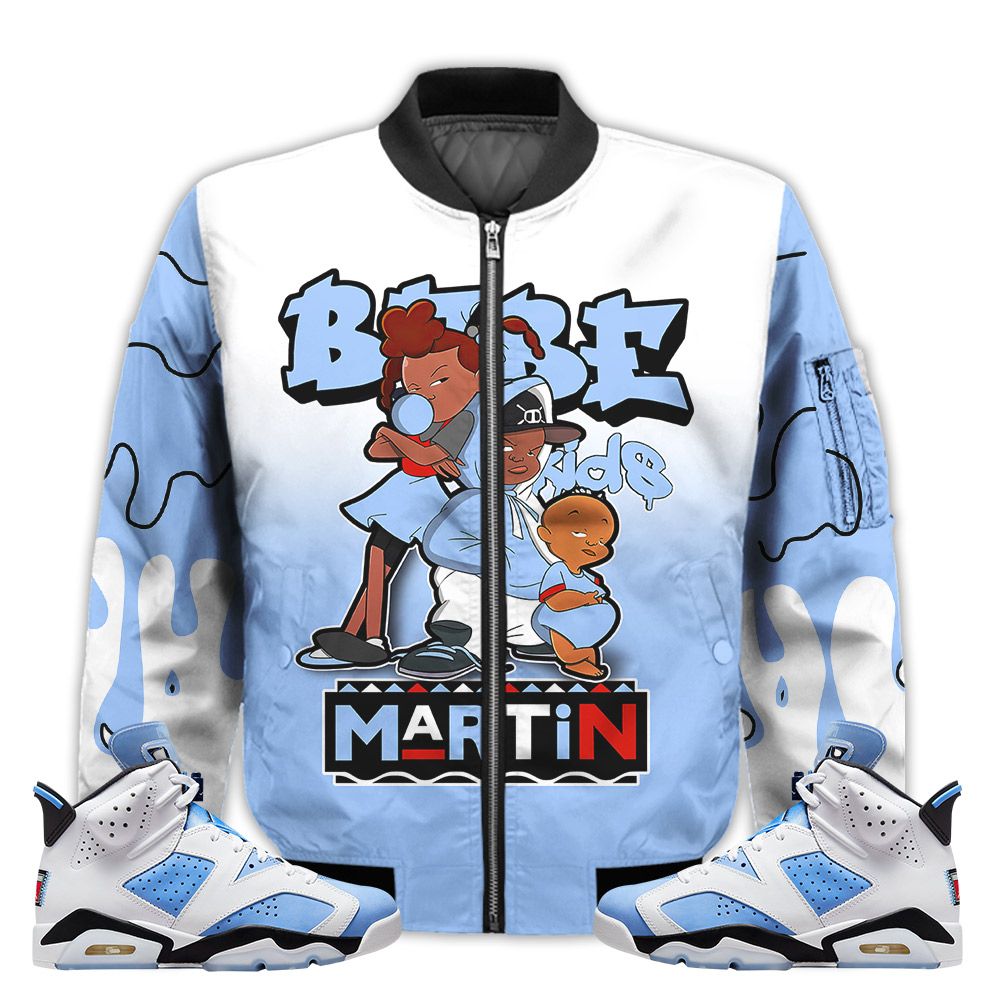 Match-Kicks-Tees-JD-6-University-Blue-Martin-Bebes-Kids-90s-Melanin-University-Blue-6s-Gifts-Unisex-Matching-3D-Bomber-Jacket-1