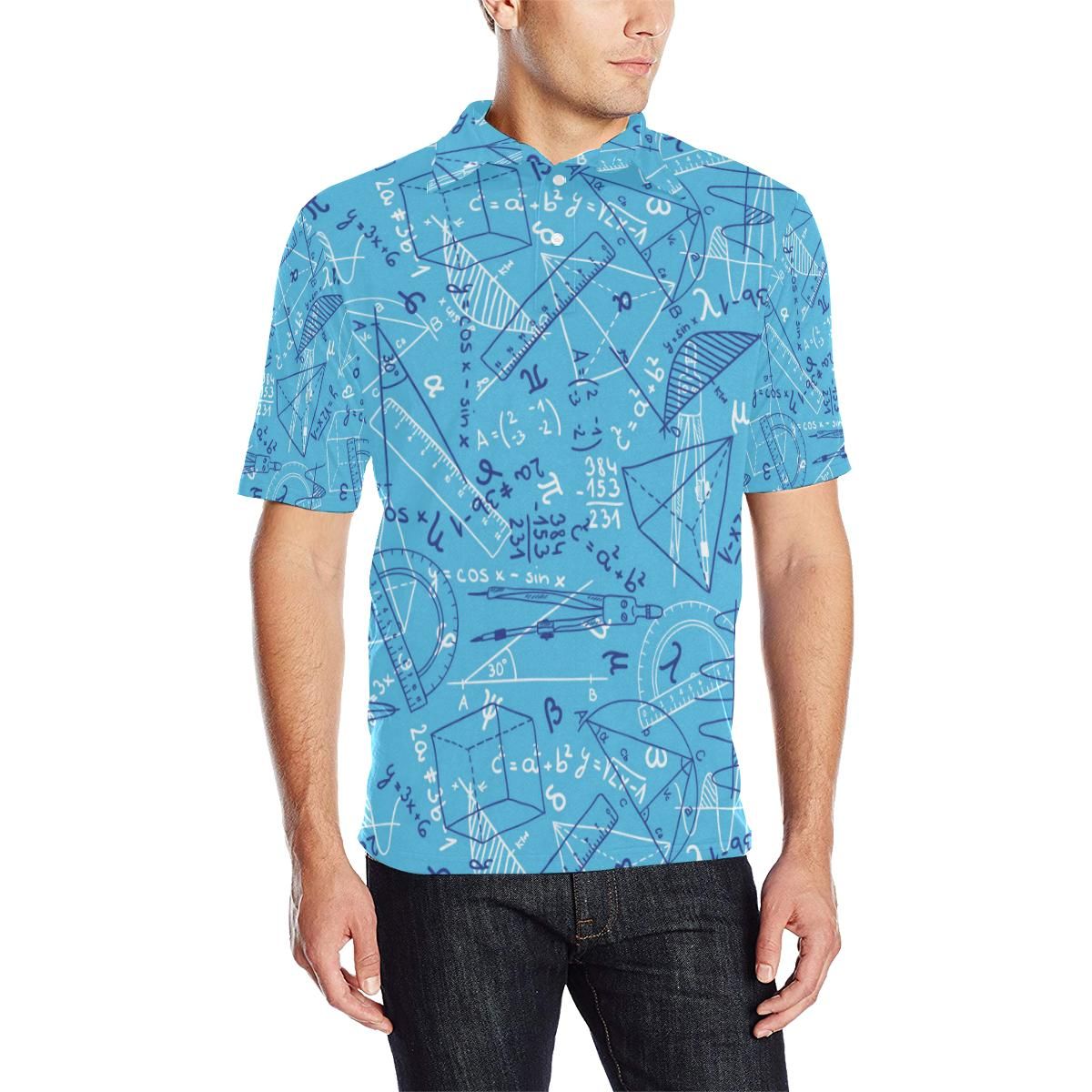Math Pattern Print Design 02 Men Polo Shirt Math Pattern Print Design 02 Men Polo Shirt