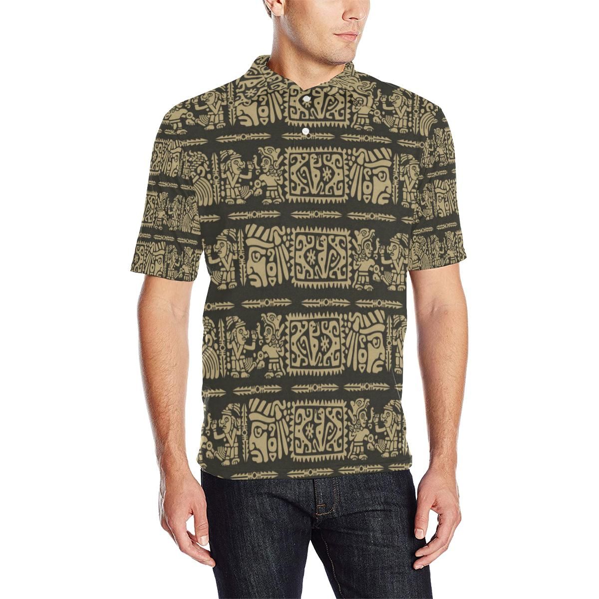 Mayan Pattern Print Design 02 Men Polo Shirt Mayan Pattern Print Design 02 Men Polo Shirt