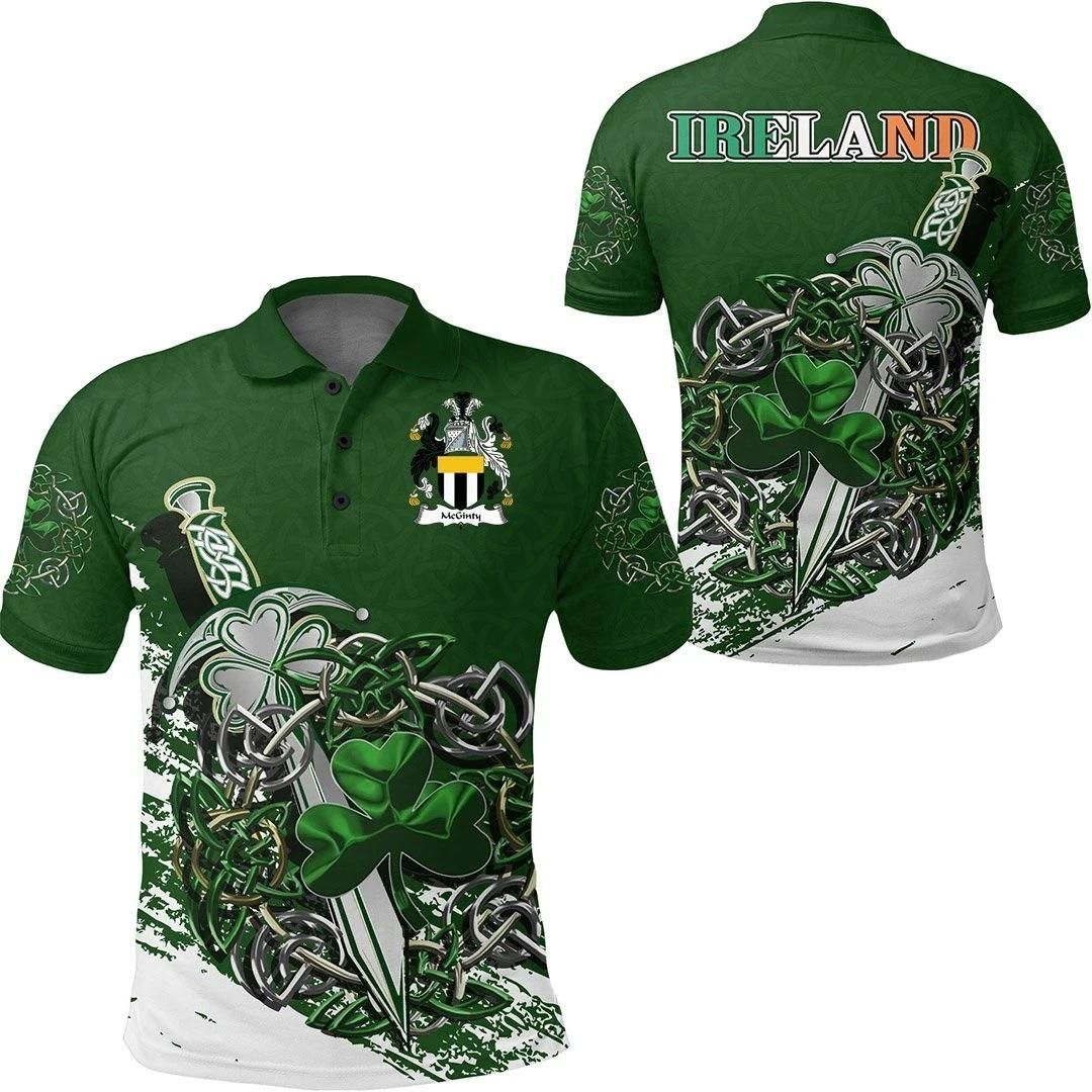 McGinty Ireland Polo Shirt - Celtic Shamrock & Sword - Irish Family Crest A7 McGinty Ireland Polo Shirt - Celtic Shamrock & Sword - Irish Family Crest A7