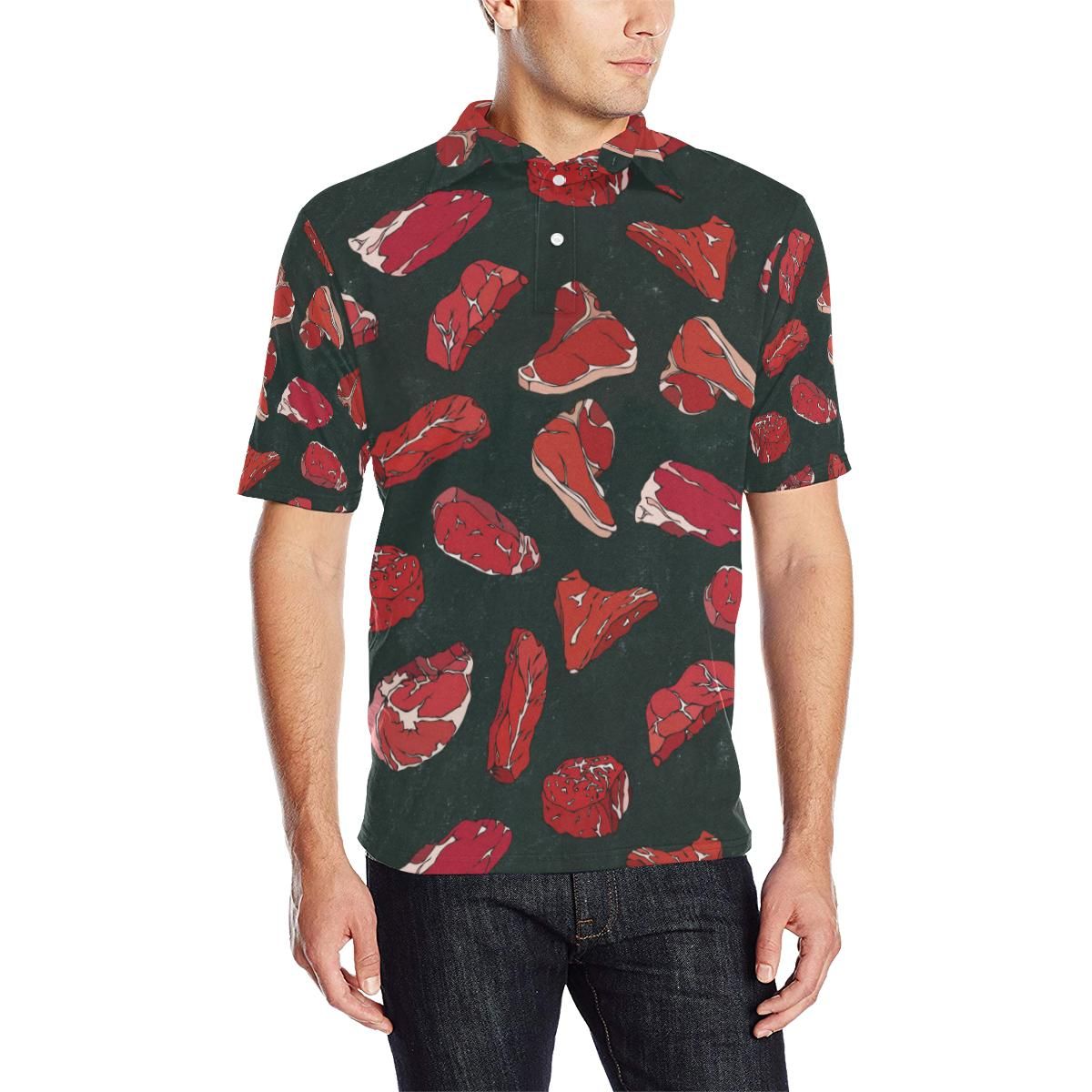 Meat Pattern Print Design 01 Men Polo Shirt Meat Pattern Print Design 01 Men Polo Shirt