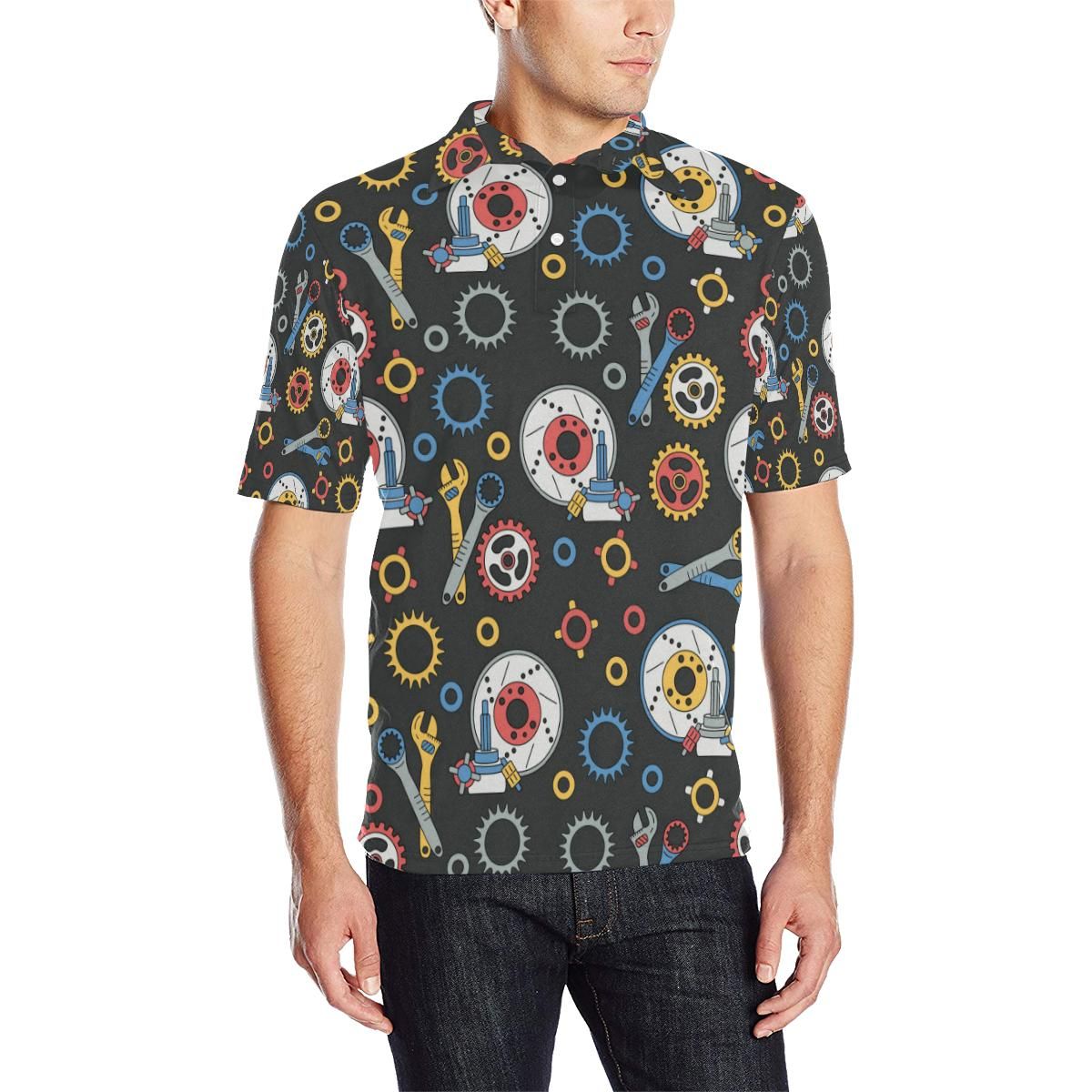 Mechanic Pattern Print Design 01 Men Polo Shirt Mechanic Pattern Print Design 01 Men Polo Shirt
