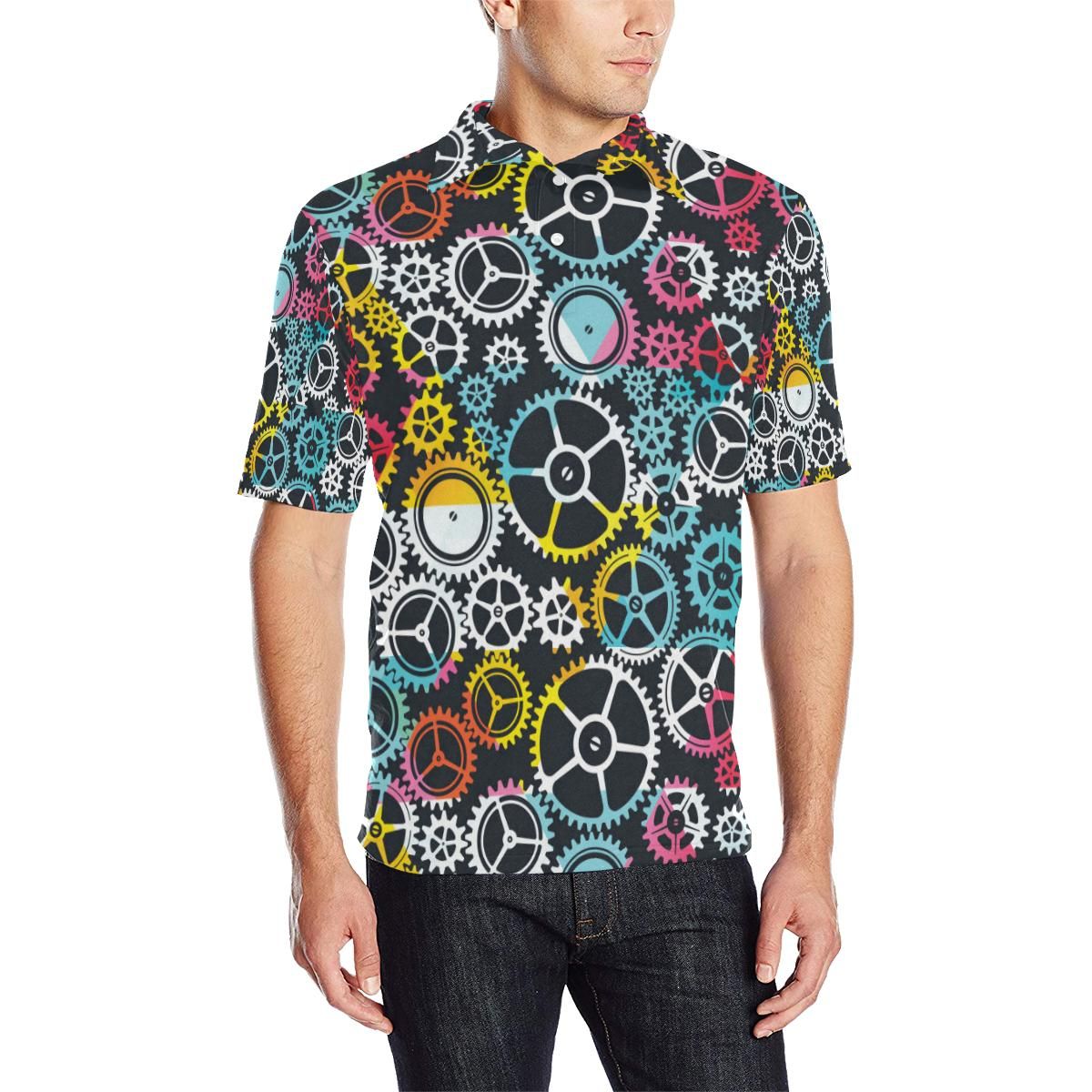 Mechanic Pattern Print Design 02 Men Polo Shirt Mechanic Pattern Print Design 02 Men Polo Shirt