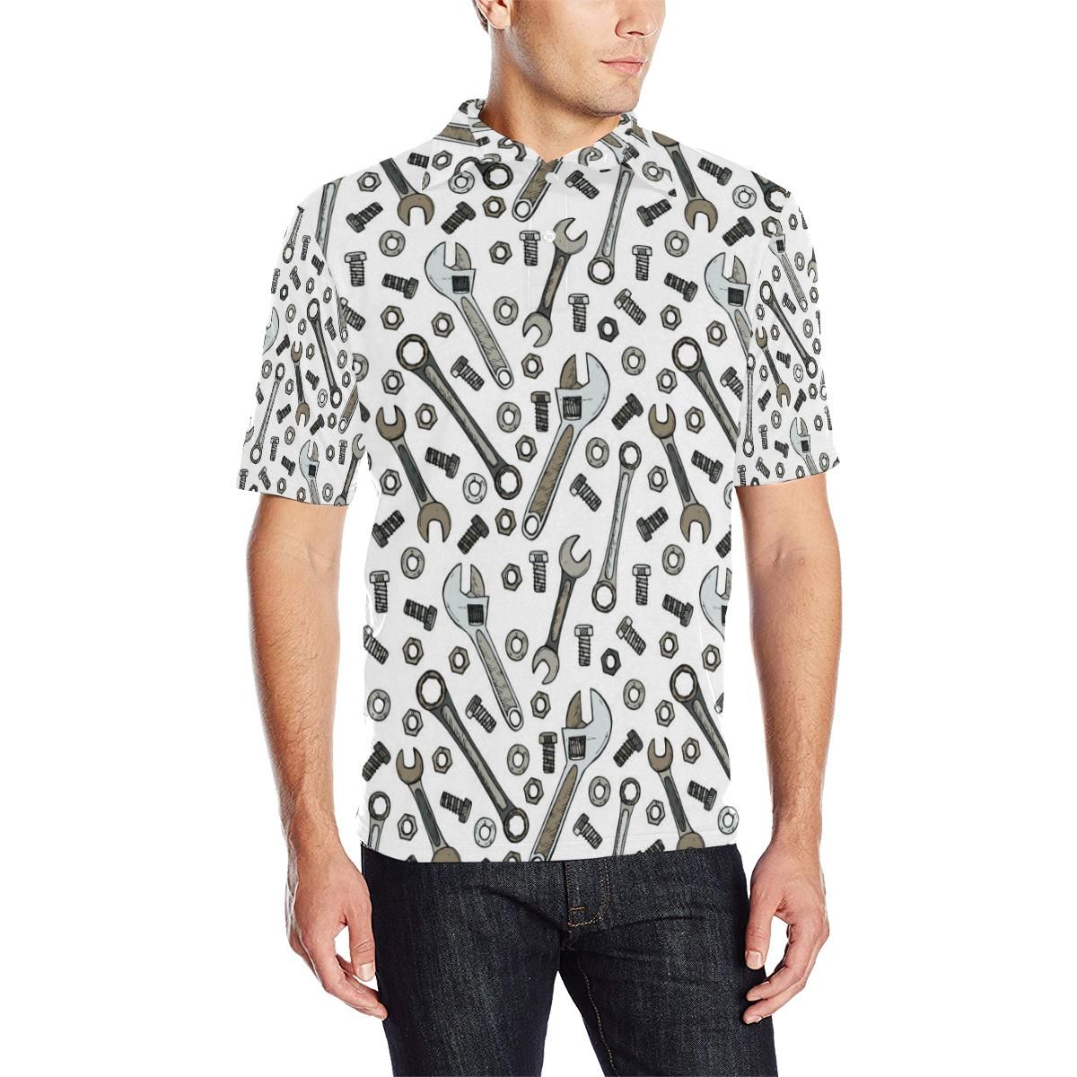Mechanic Pattern Print Design 03 Men Polo Shirt Mechanic Pattern Print Design 03 Men Polo Shirt