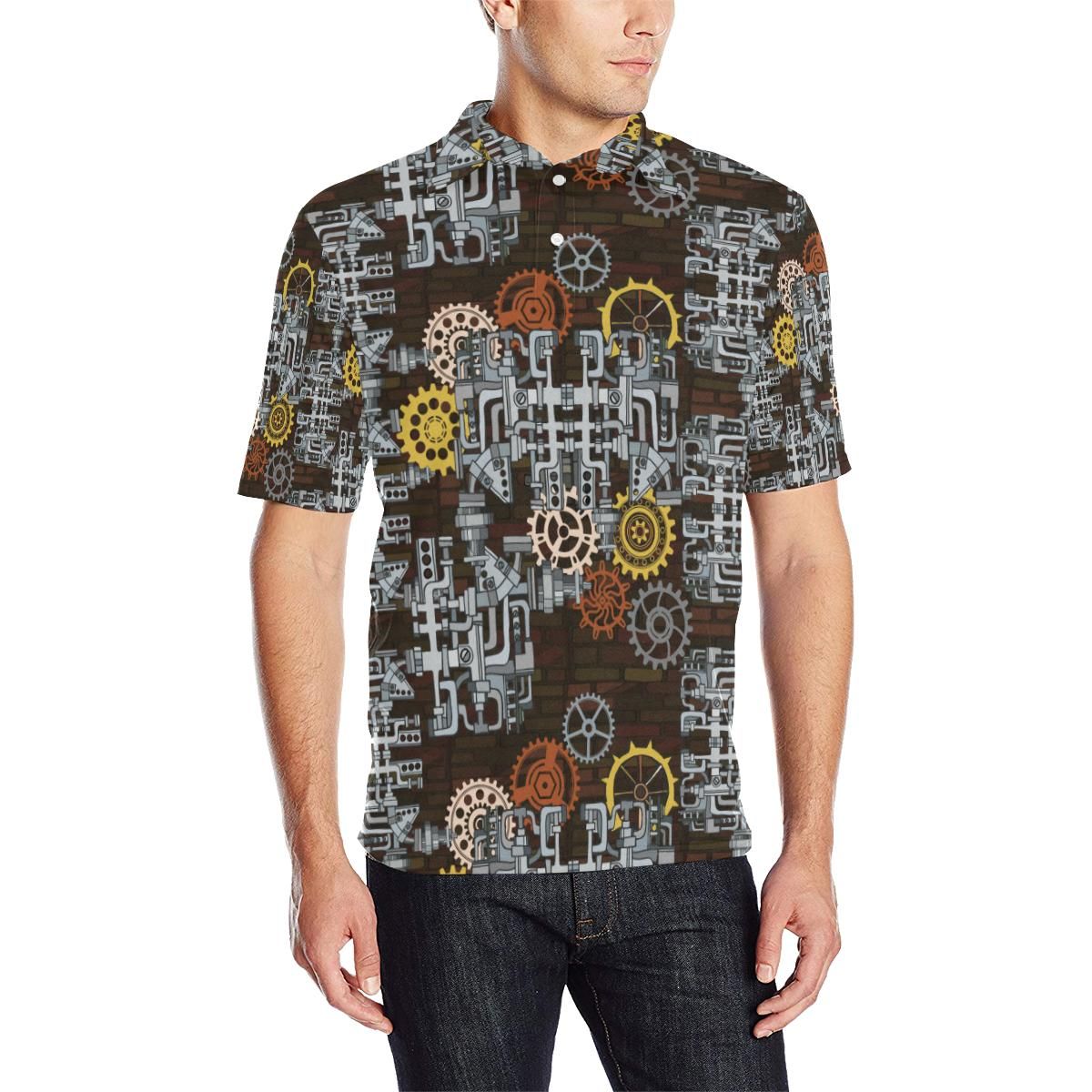 Mechanic Pattern Print Design 04 Men Polo Shirt Mechanic Pattern Print Design 04 Men Polo Shirt