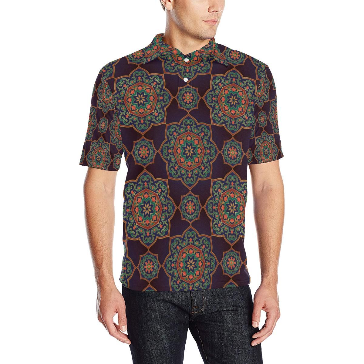 Medallion Pattern Print Design 03 Men Polo Shirt Medallion Pattern Print Design 03 Men Polo Shirt