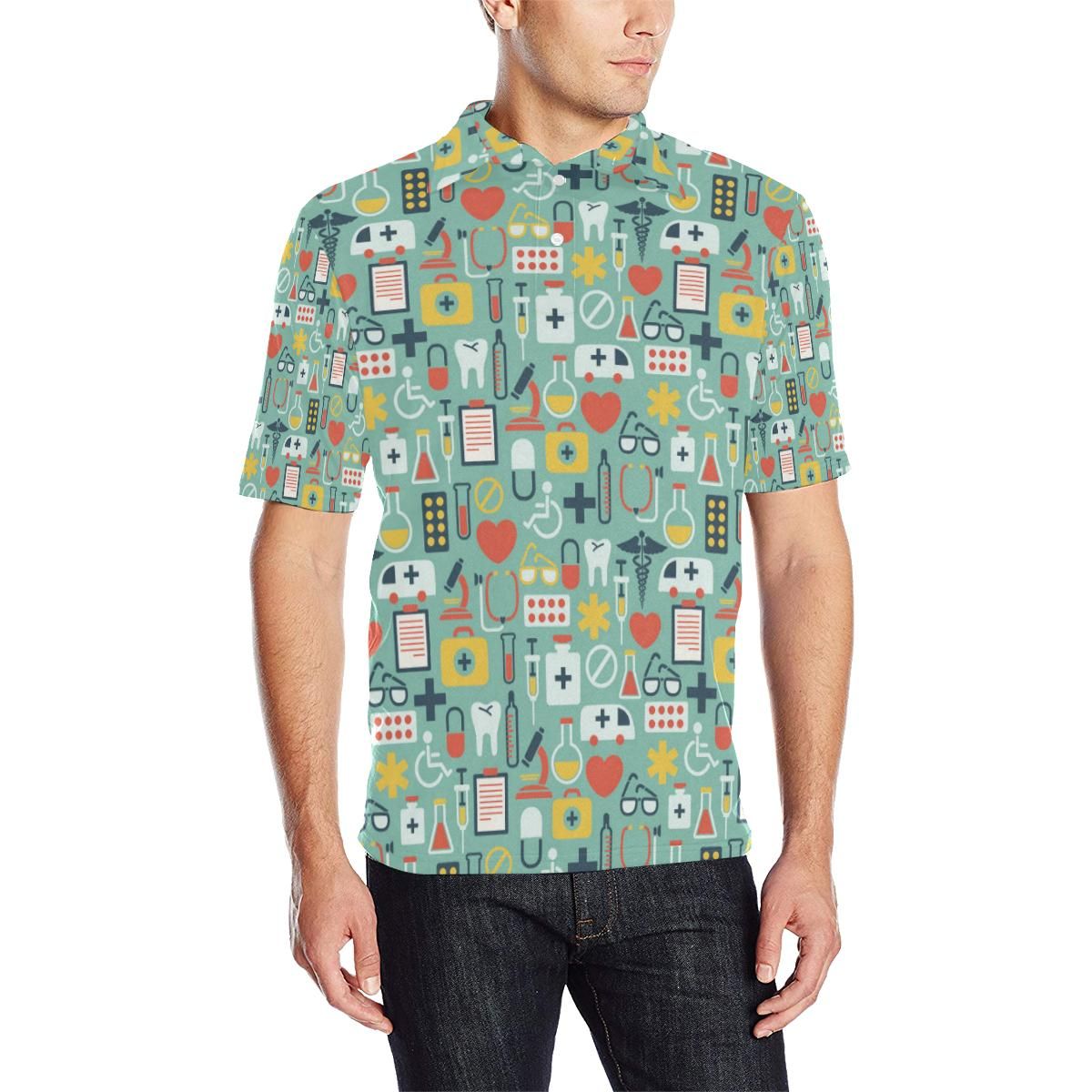Medical Pattern Print Design 02 Men Polo Shirt Medical Pattern Print Design 02 Men Polo Shirt