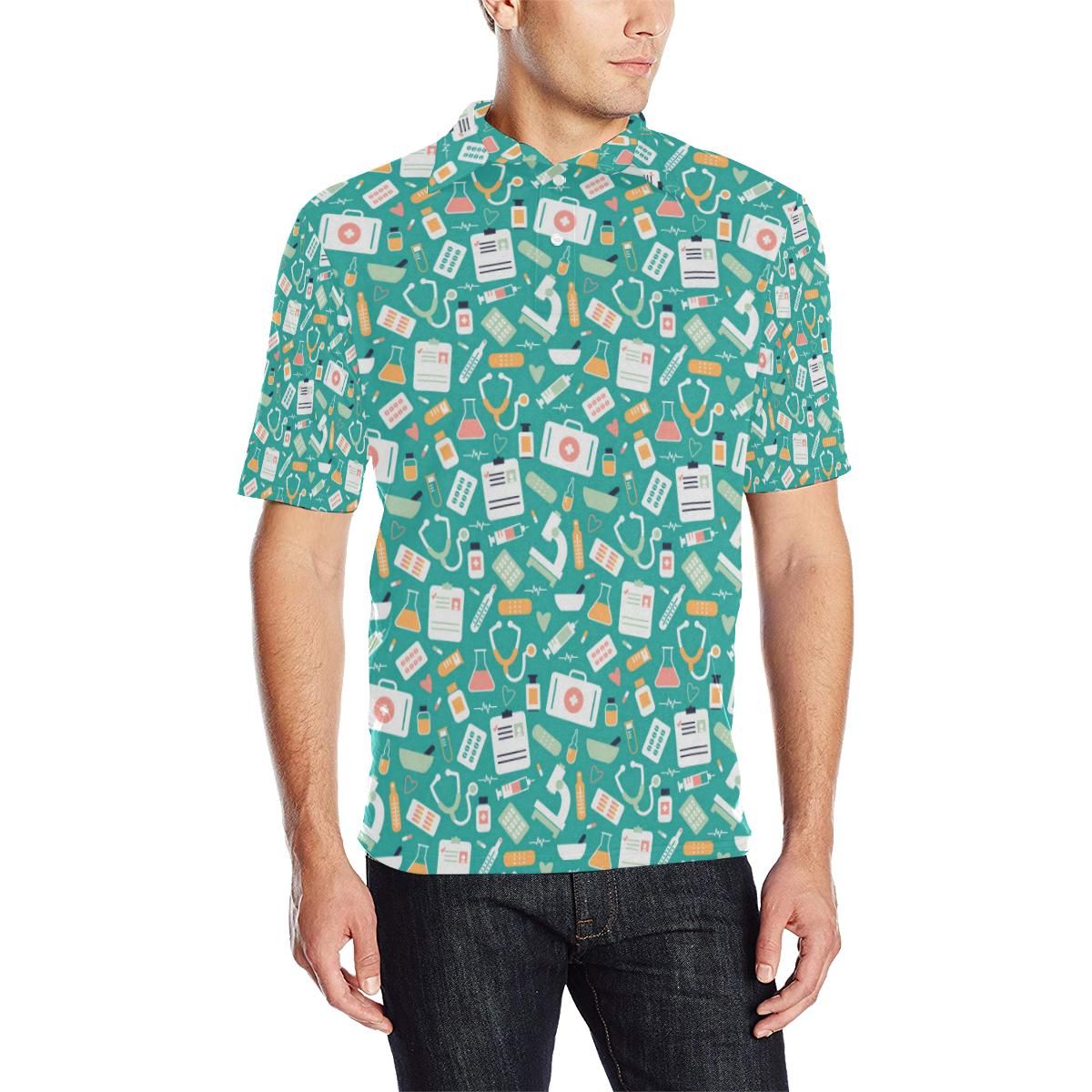 Medical Pattern Print Design 03 Men Polo Shirt Medical Pattern Print Design 03 Men Polo Shirt