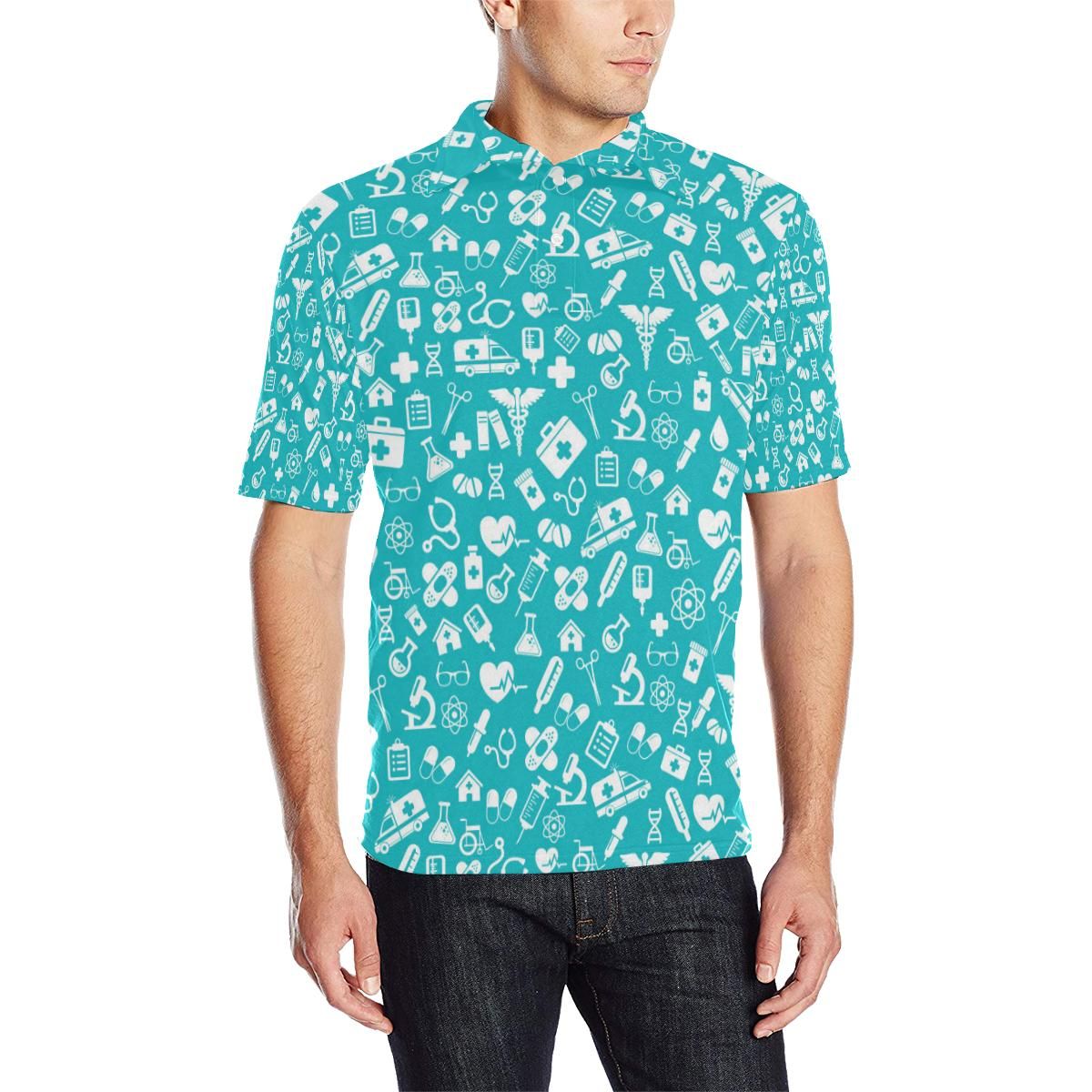 Medical Pattern Print Design 04 Men Polo Shirt Medical Pattern Print Design 04 Men Polo Shirt