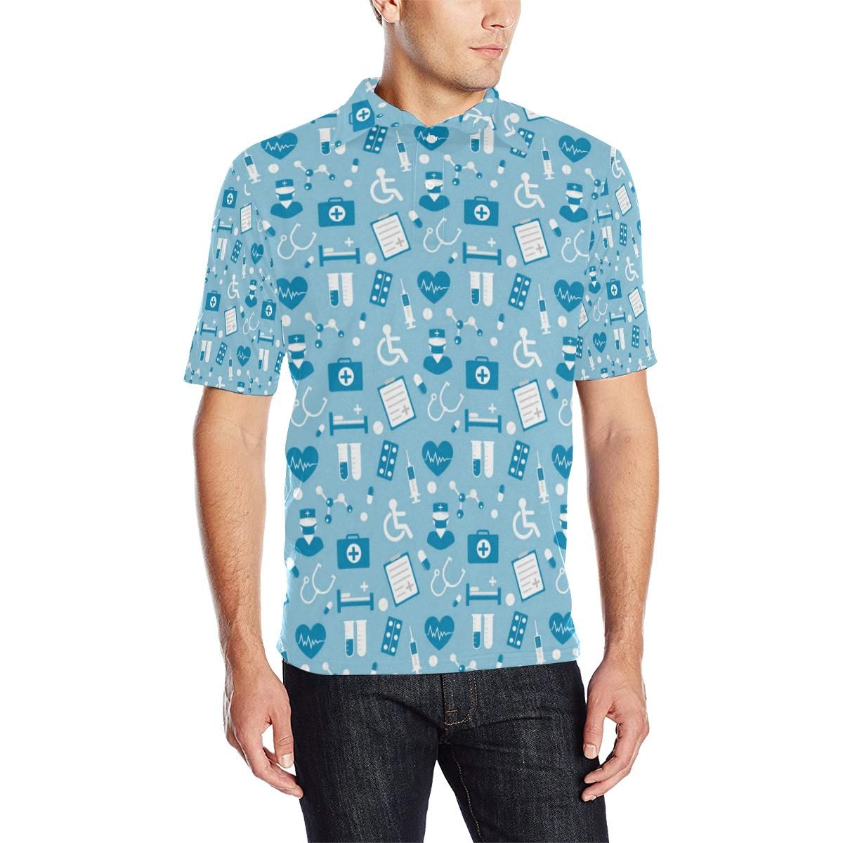 Medical Pattern Print Design 05 Men Polo Shirt Medical Pattern Print Design 05 Men Polo Shirt