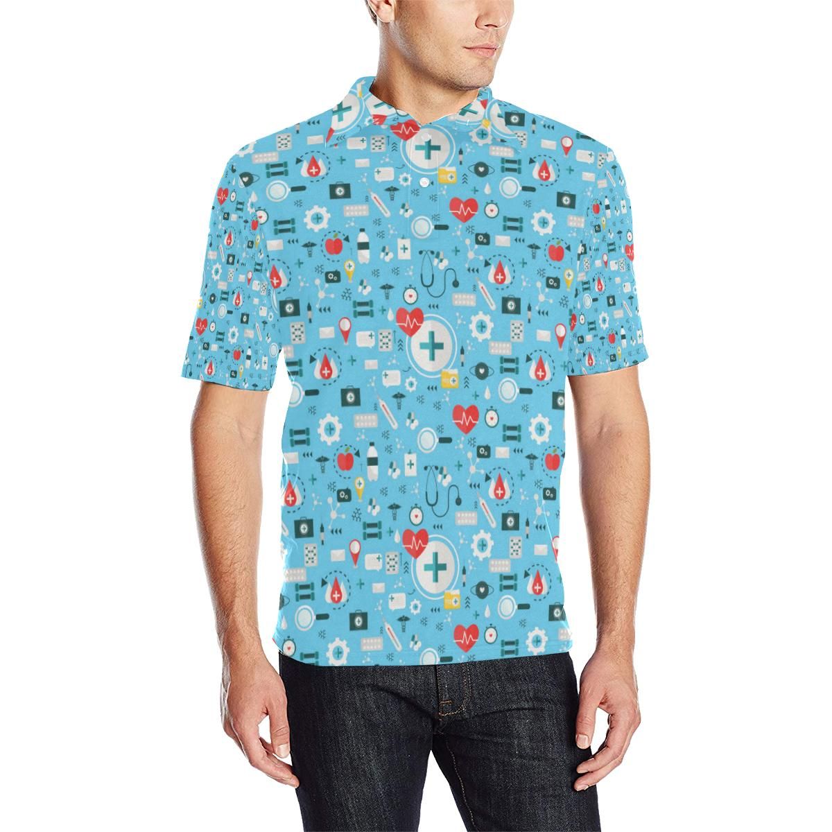 Medical Pattern Print Design 06 Men Polo Shirt Medical Pattern Print Design 06 Men Polo Shirt