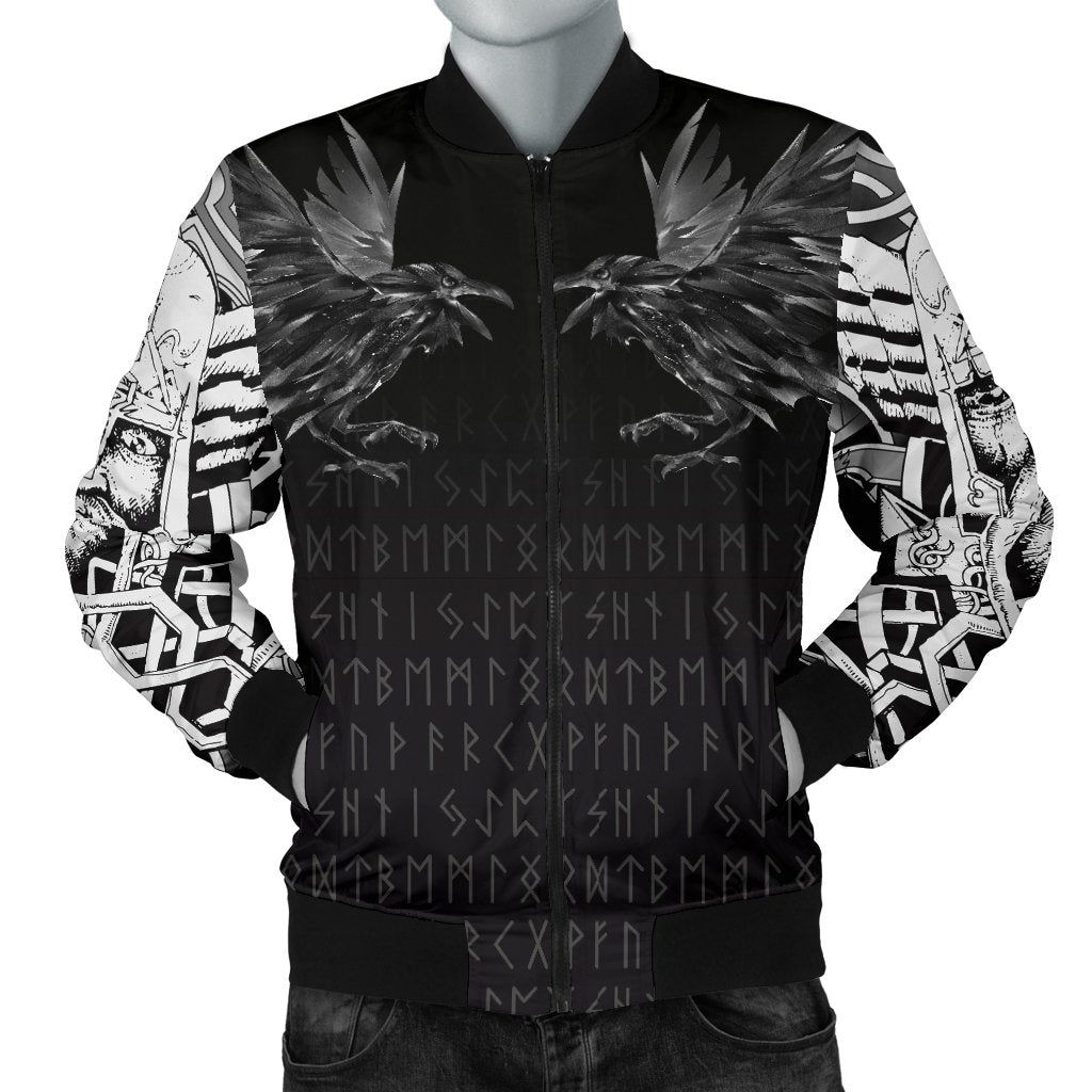 Men's Bomber Jacket - Odin Huginn and Muninn Rune A27 Bomber Jacket Men's Bomber Jacket - Odin Huginn and Muninn Rune A27 Bomber Jacket