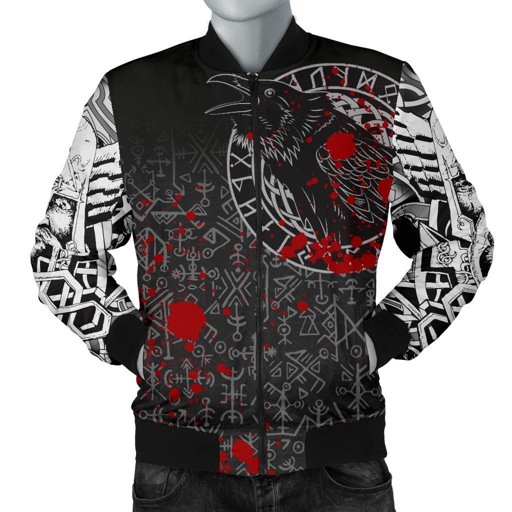 Men's Bomber Jacket - Odin Raven Rune Futhark Blood A27 Bomber Jacket Men's Bomber Jacket - Odin Raven Rune Futhark Blood A27 Bomber Jacket