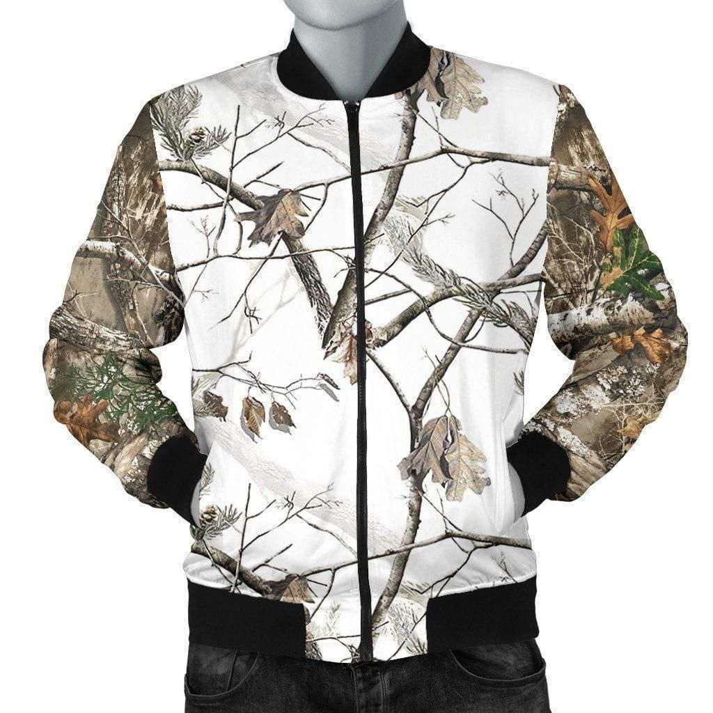 Mens Bomber Jacket - Reel Tree Snow Camo Bomber Jacket Mens Bomber Jacket - Reel Tree Snow Camo Bomber Jacket
