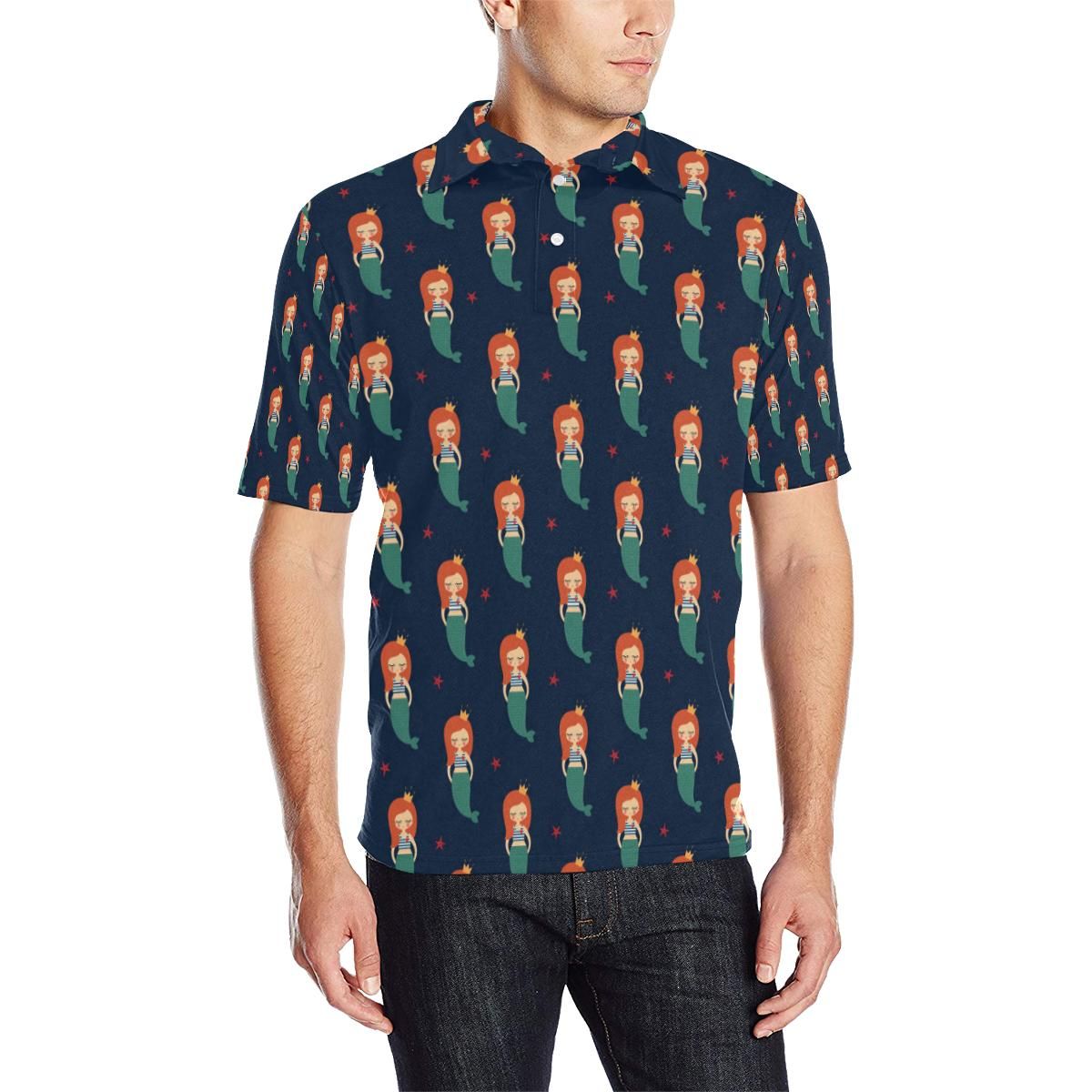 Mermaid Girl Pattern Print Design 01 Men Polo Shirt Mermaid Girl Pattern Print Design 01 Men Polo Shirt