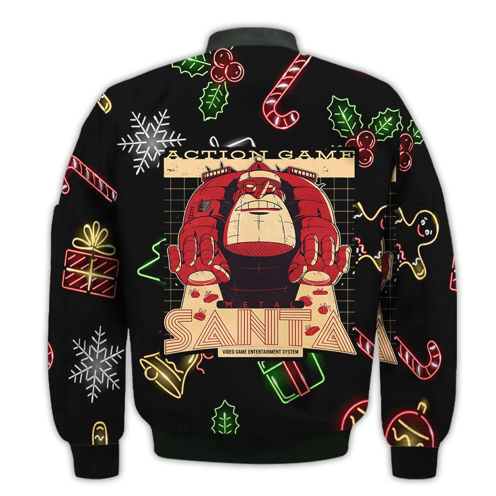 Merry-Christmas-Action-Game-Metal-Santa-Retro-Christmas-Holiday-Gifts-Unisex-3D-Bomber-Jacket-2