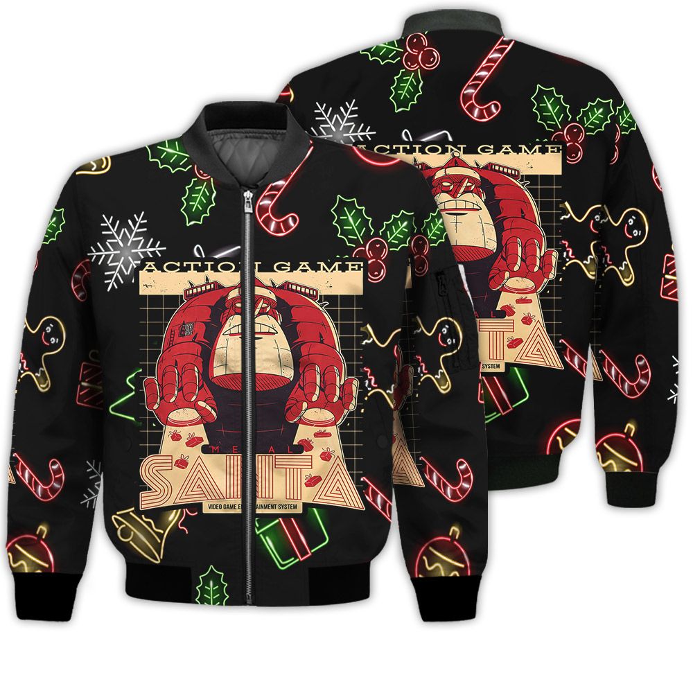 Merry Christmas Action Game Metal Santa Retro Christmas Holiday Gifts Unisex 3D Bomber Jacket Merry Christmas Action Game Metal Santa Retro Christmas Holiday Gifts Unisex 3D Bomber Jacket