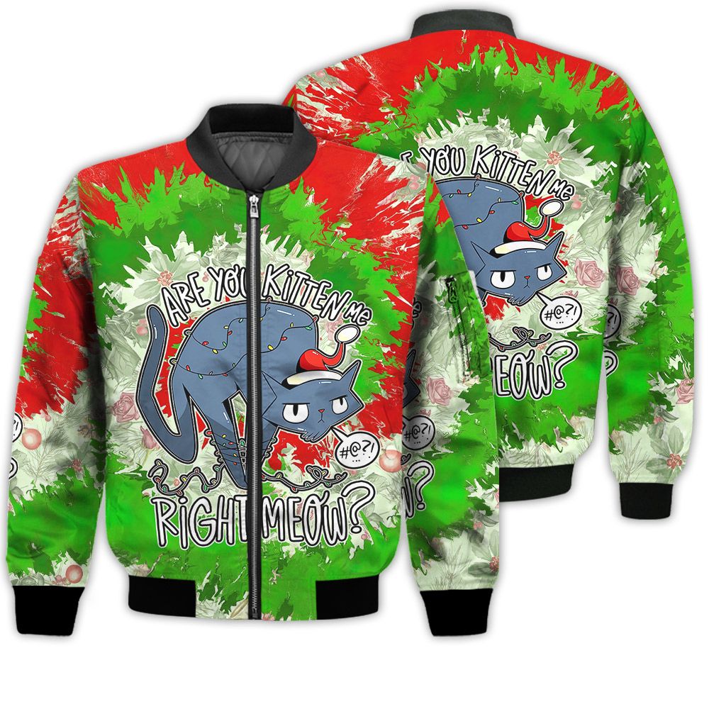 Merry Christmas Angry Cat Are You Kitten Me Right Meow Lights Retro Christmas Holiday Gifts Unisex 3D Bomber Jacket Merry Christmas Angry Cat Are You Kitten Me Right Meow Lights Retro Christmas Holiday Gifts Unisex 3D Bomber Jacket