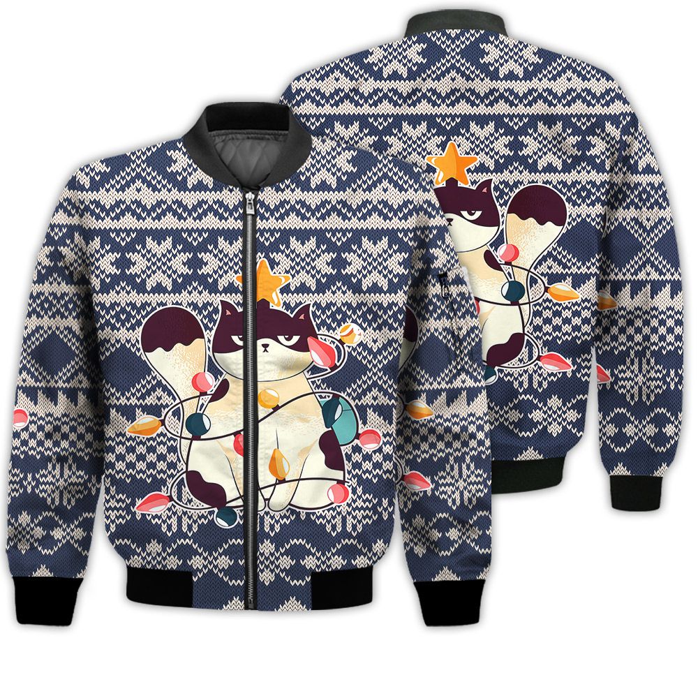 Merry Christmas Angry Christmas Cat Retro Christmas Holiday Gifts Unisex 3D Bomber Jacket Merry Christmas Angry Christmas Cat Retro Christmas Holiday Gifts Unisex 3D Bomber Jacket