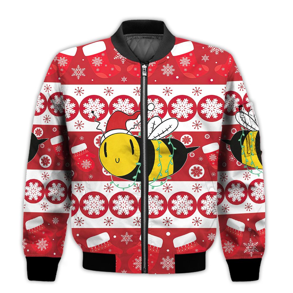 Merry-Christmas-Bee-Retro-Christmas-Holiday-Gifts-Unisex-3D-Bomber-Jacket-1