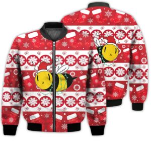 Merry Christmas Bee Retro Christmas Holiday Gifts Unisex 3D Bomber Jacket
