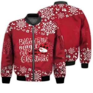 Merry Christmas Believe In The Magic Of Christmas Retro Christmas Holiday Gifts Unisex 3D Bomber Jacket