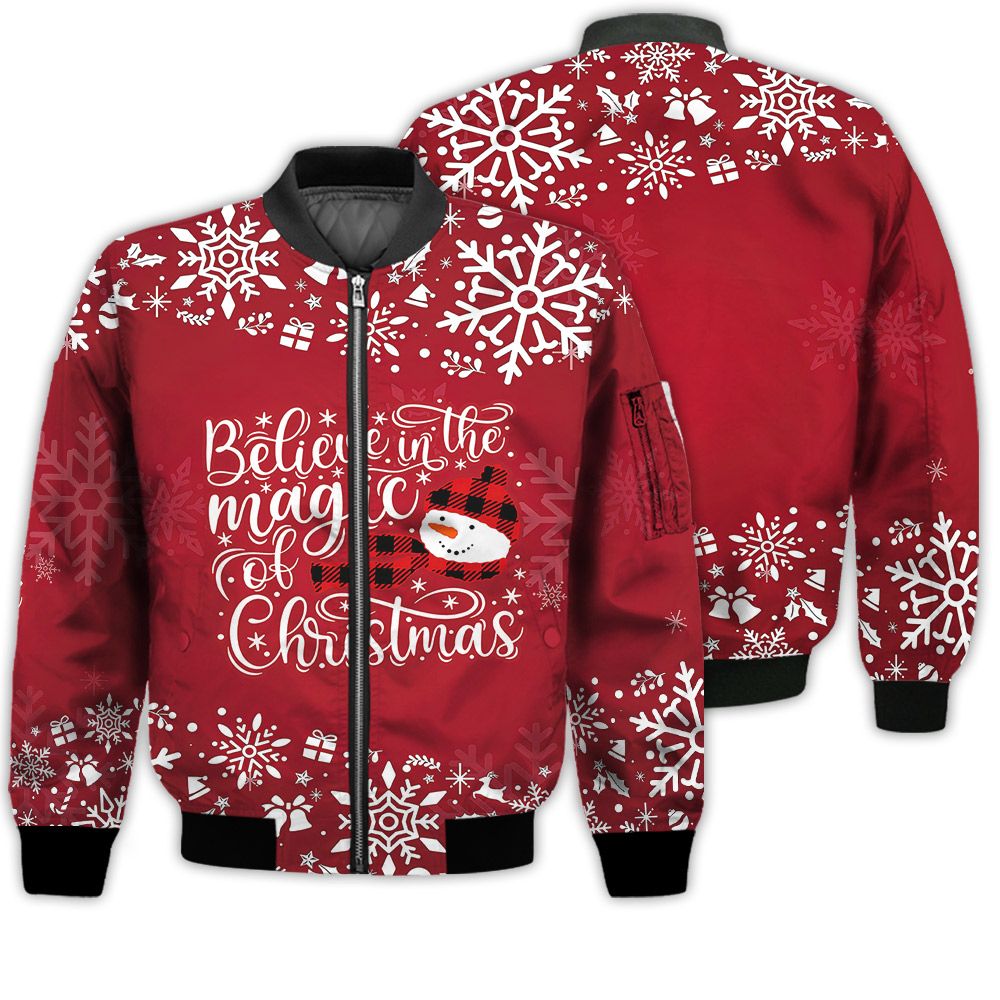 Merry Christmas Believe In The Magic Of Christmas Retro Christmas Holiday Gifts Unisex 3D Bomber Jacket Merry Christmas Believe In The Magic Of Christmas Retro Christmas Holiday Gifts Unisex 3D Bomber Jacket