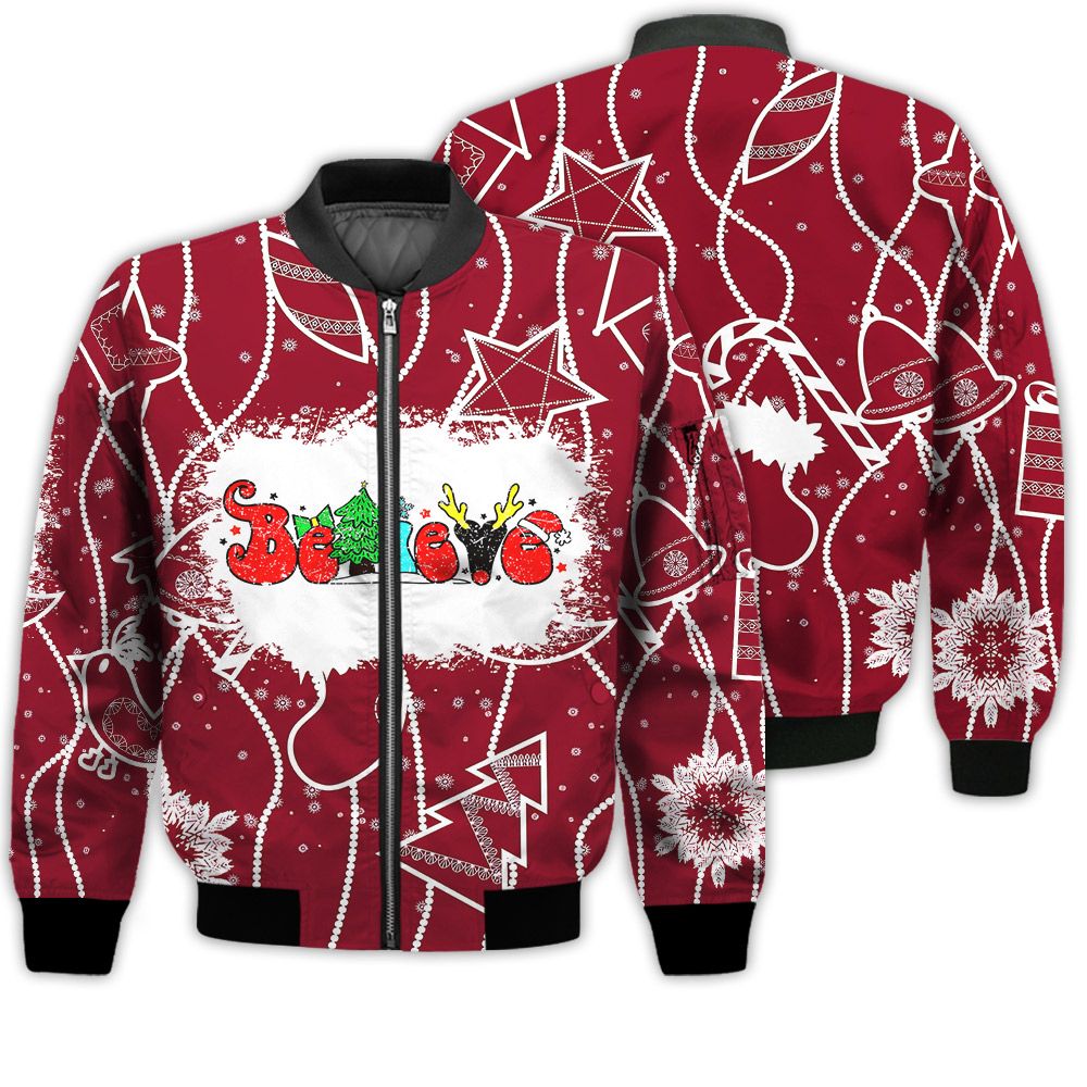 Merry Christmas Believe Retro Christmas Holiday Gifts Unisex 3D Bomber Jacket Merry Christmas Believe Retro Christmas Holiday Gifts Unisex 3D Bomber Jacket