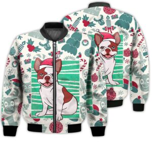 Merry Christmas Bulldog Retro Christmas Holiday Gifts Unisex 3D Bomber Jacket