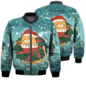 Merry Christmas Cat In Christmas Retro Christmas Holiday Gifts Unisex 3D Bomber Jacket