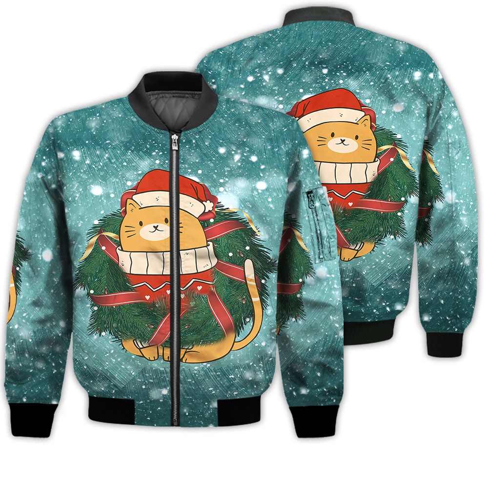 Merry Christmas Cat In Christmas Retro Christmas Holiday Gifts Unisex 3D Bomber Jacket Merry Christmas Cat In Christmas Retro Christmas Holiday Gifts Unisex 3D Bomber Jacket