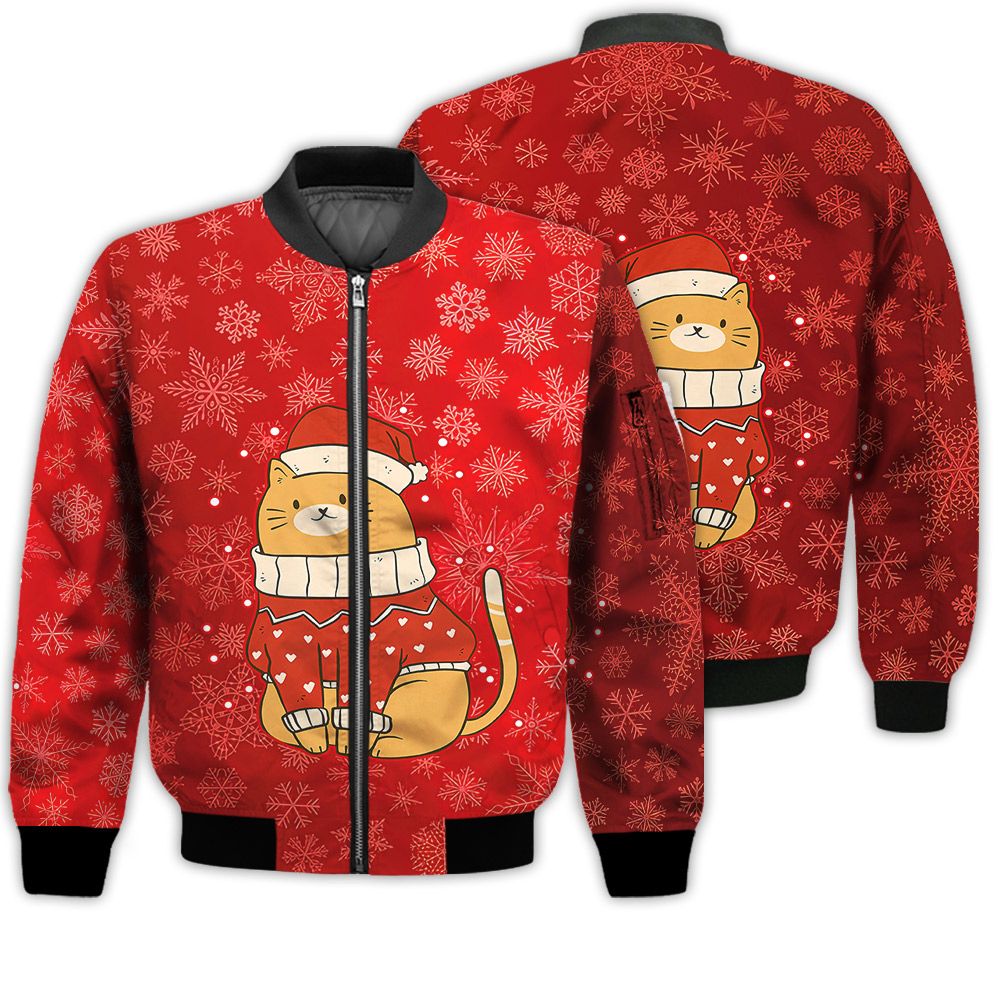 Merry Christmas Cat Snow In Christmas Retro Christmas Holiday Gifts Unisex 3D Bomber Jacket Merry Christmas Cat Snow In Christmas Retro Christmas Holiday Gifts Unisex 3D Bomber Jacket