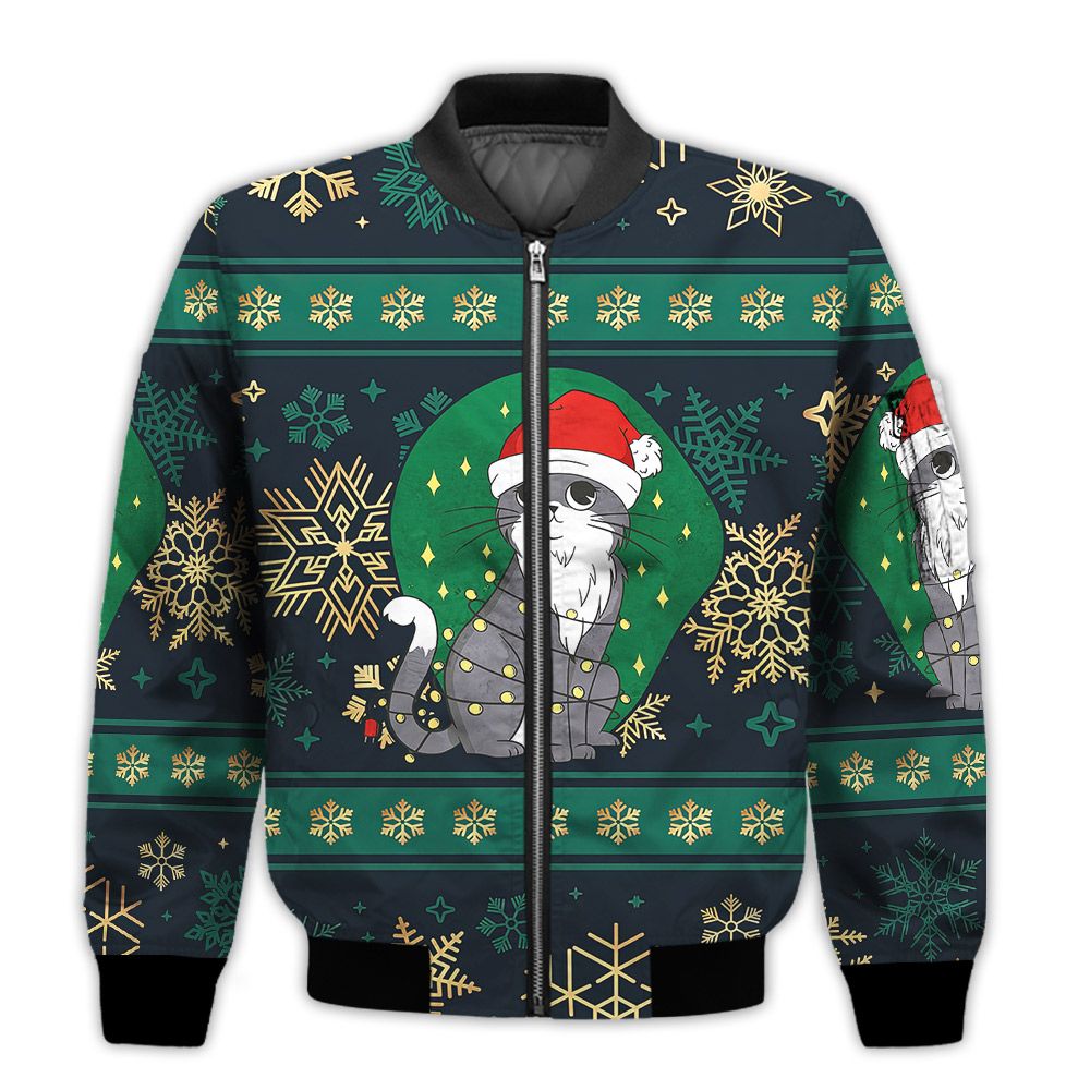 Merry-Christmas-Cat-With-Christmas-Tree-Retro-Christmas-Holiday-Gifts-Unisex-3D-Bomber-Jacket-1