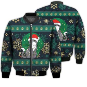 Merry Christmas Cat With Christmas Tree Retro Christmas Holiday Gifts Unisex 3D Bomber Jacket