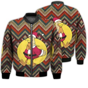 Merry Christmas Chicken As Santa Claus Retro Christmas Holiday Gifts Unisex 3D Bomber Jacket