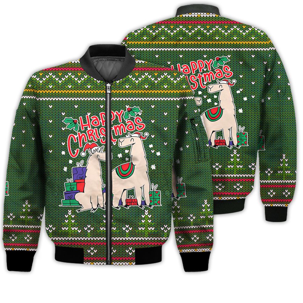 Merry Christmas Christmas Alpacas Retro Christmas Holiday Gifts Unisex 3D Bomber Jacket Merry Christmas Christmas Alpacas Retro Christmas Holiday Gifts Unisex 3D Bomber Jacket