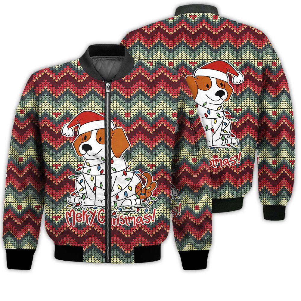 Merry Christmas Christmas Beagle Dog Retro Christmas Holiday Gifts Unisex 3D Bomber Jacket Merry Christmas Christmas Beagle Dog Retro Christmas Holiday Gifts Unisex 3D Bomber Jacket