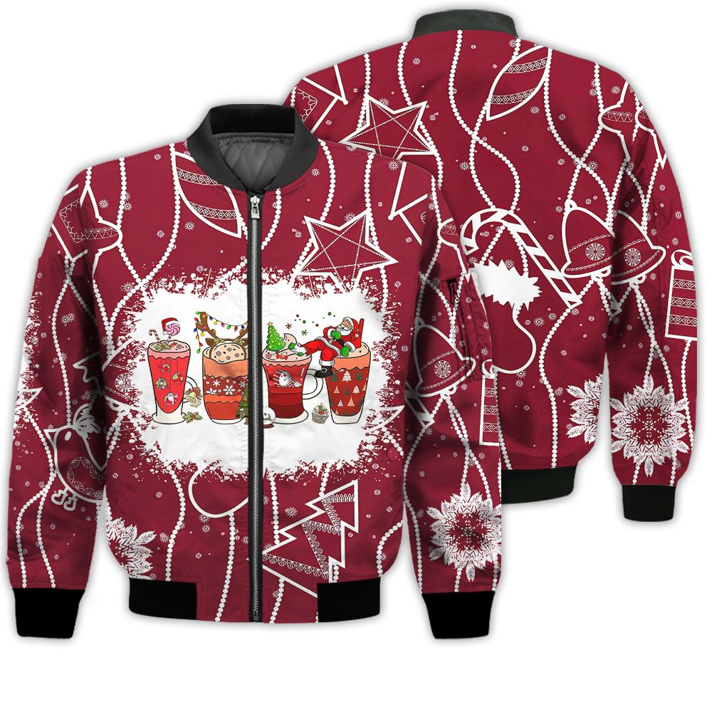 Merry Christmas Christmas Coffee Drink Cute Retro Christmas Holiday Gifts Unisex 3D Bomber Jacket Merry Christmas Christmas Coffee Drink Cute Retro Christmas Holiday Gifts Unisex 3D Bomber Jacket