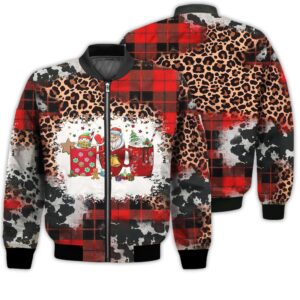 Merry Christmas Christmas Coffee Drink Santa Claus Cute Retro Christmas Holiday Gifts Unisex 3D Bomber Jacket