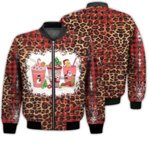 Merry Christmas Christmas Cute Coffee Drink Retro Christmas Holiday Gifts Unisex 3D Bomber Jacket