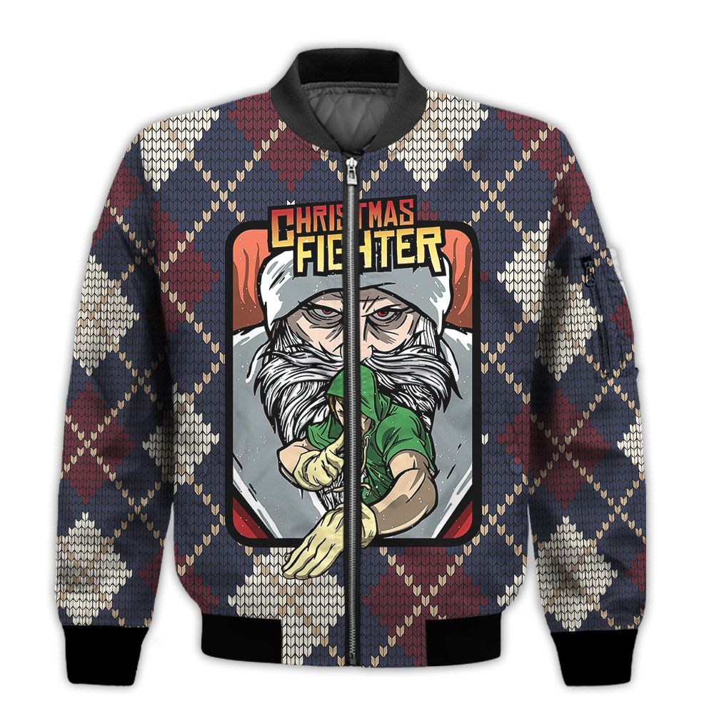 Merry-Christmas-Christmas-Fighting-Game-Retro-Christmas-Holiday-Gifts-Unisex-3D-Bomber-Jacket-1