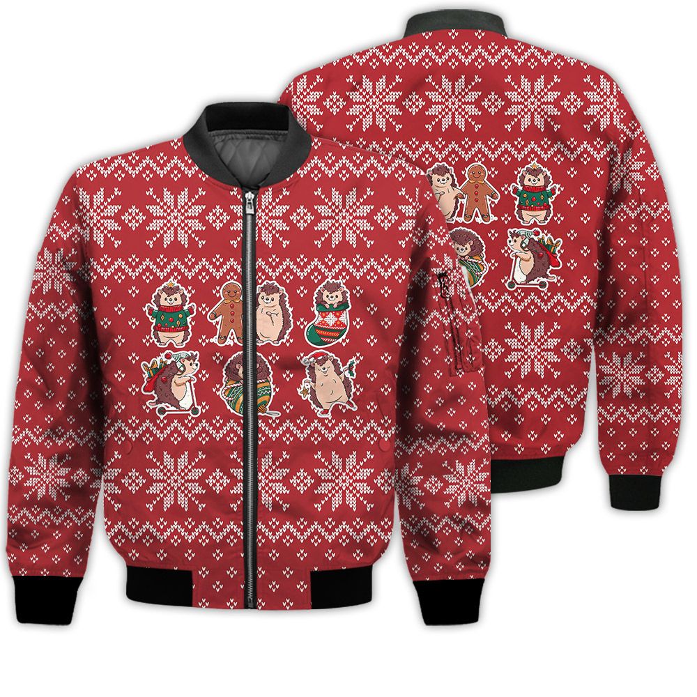 Merry Christmas Christmas Hedgehog Retro Christmas Holiday Gifts Unisex 3D Bomber Jacket Merry Christmas Christmas Hedgehog Retro Christmas Holiday Gifts Unisex 3D Bomber Jacket