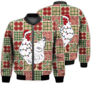 Merry Christmas Christmas Lights Chicken Retro Christmas Holiday Gifts Unisex 3D Bomber Jacket
