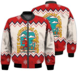 Merry Christmas Christmas Man Fishing Retro Christmas Holiday Gifts Unisex 3D Bomber Jacket