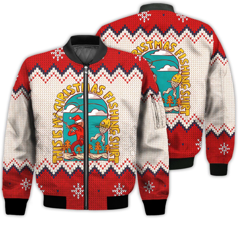 Merry Christmas Christmas Man Fishing Retro Christmas Holiday Gifts Unisex 3D Bomber Jacket Merry Christmas Christmas Man Fishing Retro Christmas Holiday Gifts Unisex 3D Bomber Jacket