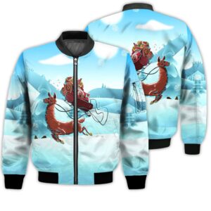 Merry Christmas Christmas Santa And llama Retro Christmas Holiday Gifts Unisex 3D Bomber Jacket