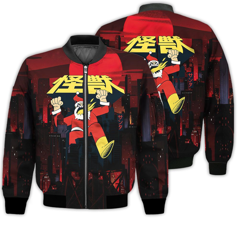 Merry Christmas Christmas Santa Monster Retro Christmas Holiday Gifts Unisex 3D Bomber Jacket Merry Christmas Christmas Santa Monster Retro Christmas Holiday Gifts Unisex 3D Bomber Jacket