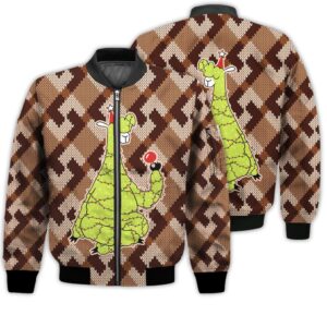 Merry Christmas Christmas Tree Llama Retro Christmas Holiday Gifts Unisex 3D Bomber Jacket