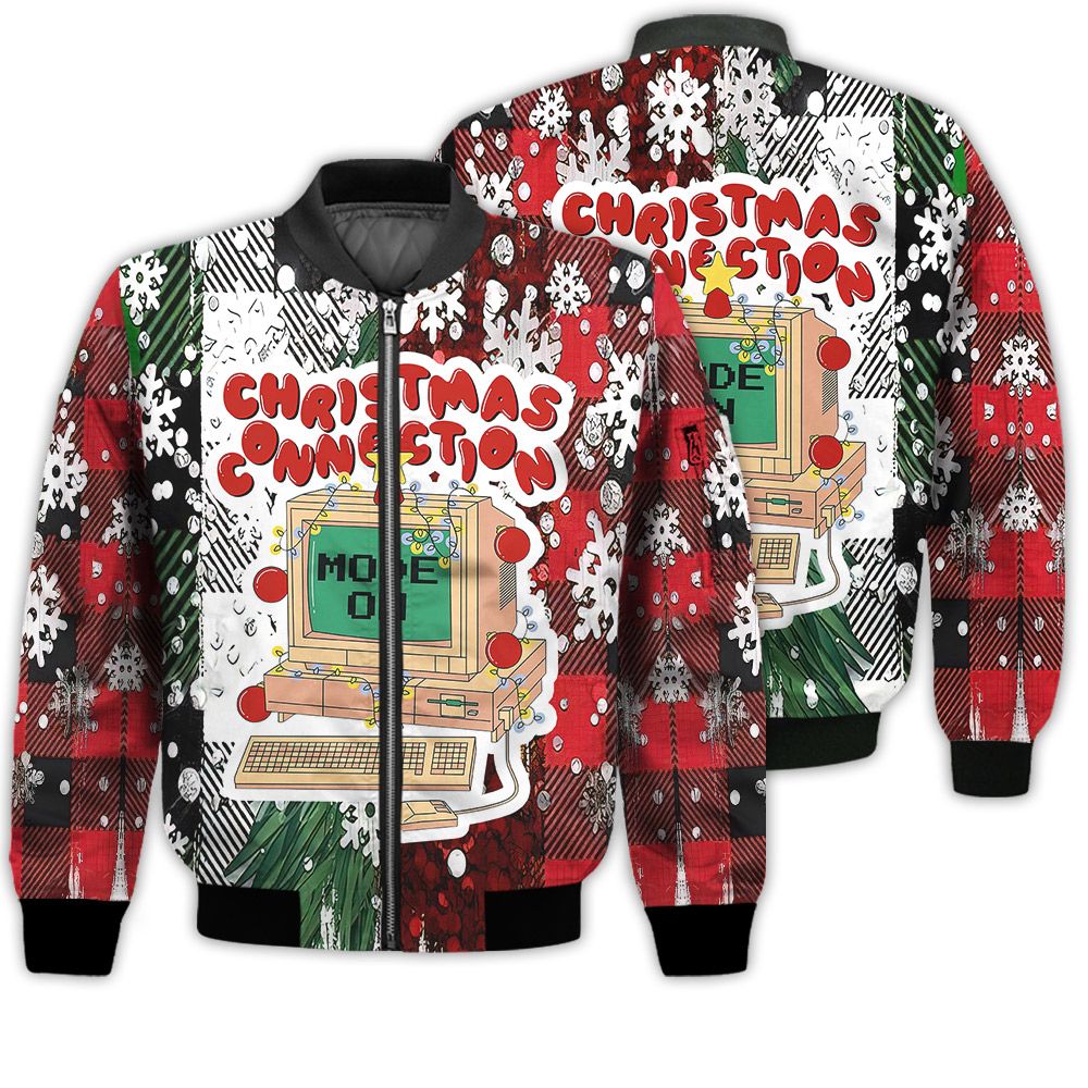 Merry Christmas Connection Mode On Retro Christmas Holiday Gifts Unisex 3D Bomber Jacket Merry Christmas Connection Mode On Retro Christmas Holiday Gifts Unisex 3D Bomber Jacket
