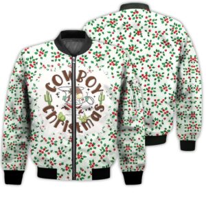 Merry Christmas Cowboy Christmas 1 Retro Christmas Holiday Gifts Unisex 3D Bomber Jacket